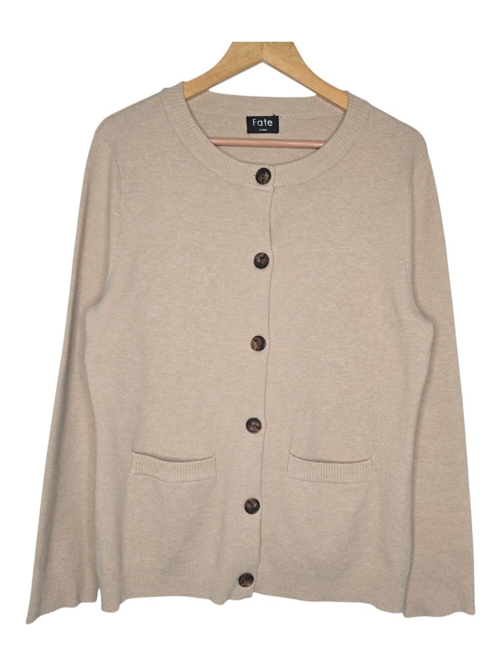 Fate Womens Oatmeal Preppy French Girl Round Neck Cardigan Large